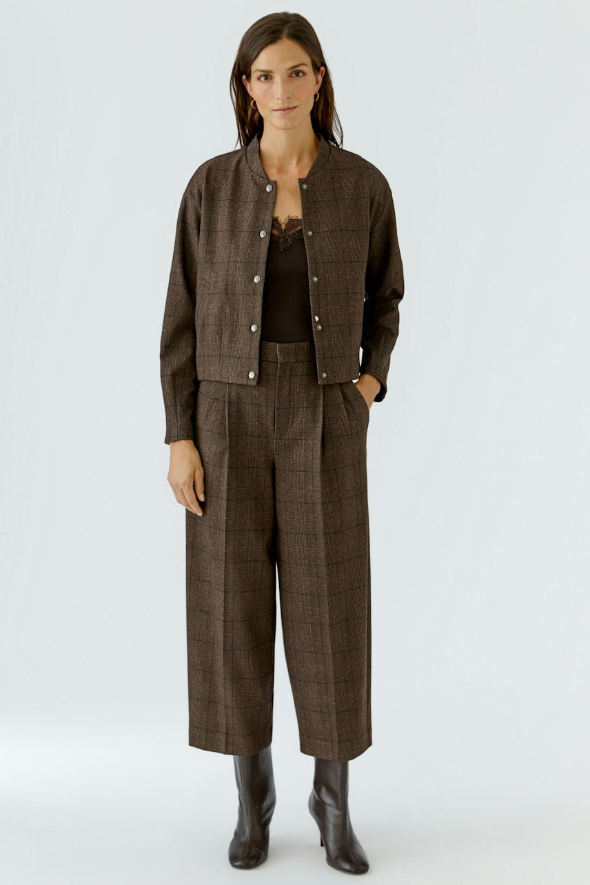 Oui Brown Check Blouson Jacket - front view