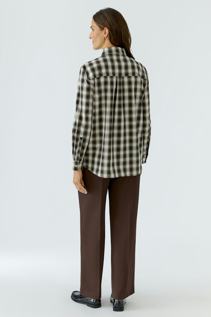 Oui Off White Black Check Bow Blouse - back view
