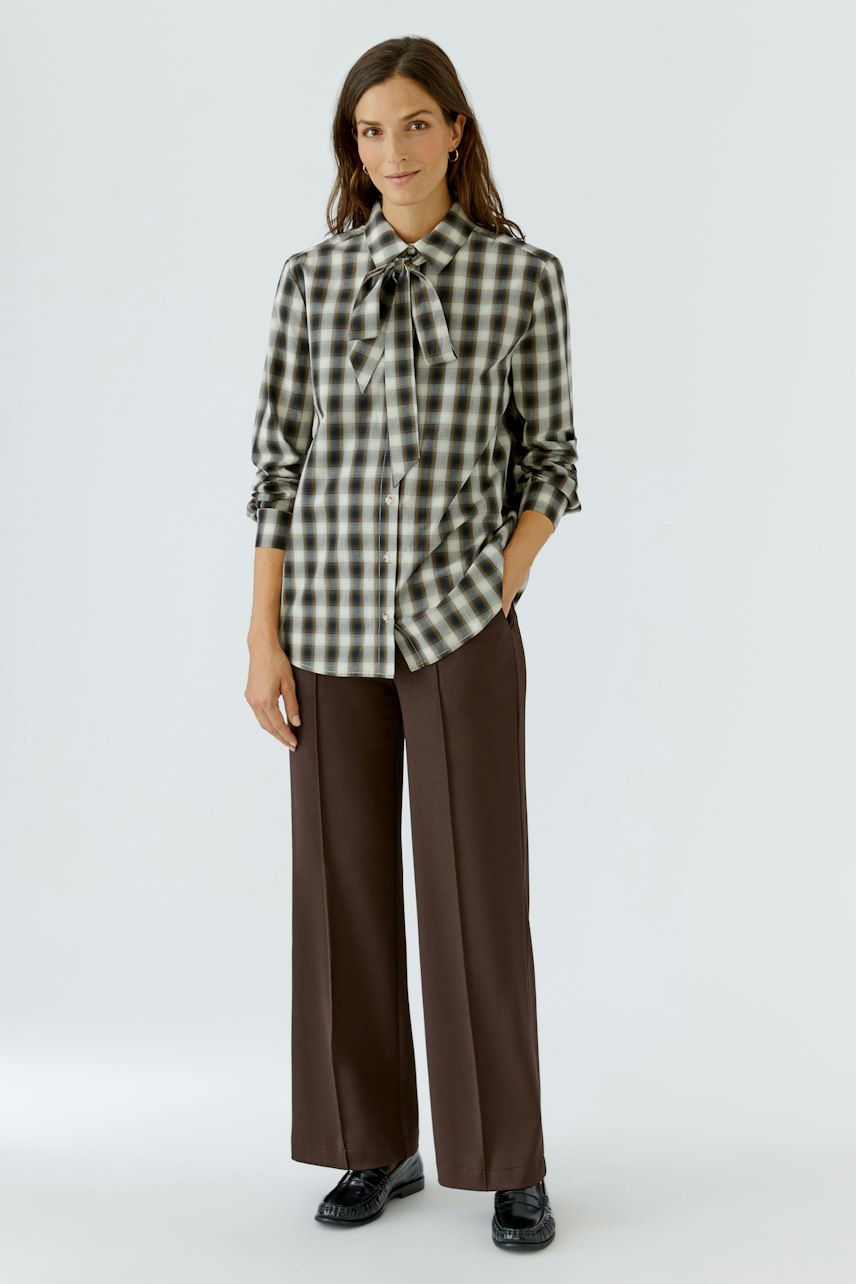 Oui Off White Black Check Bow Blouse - front view