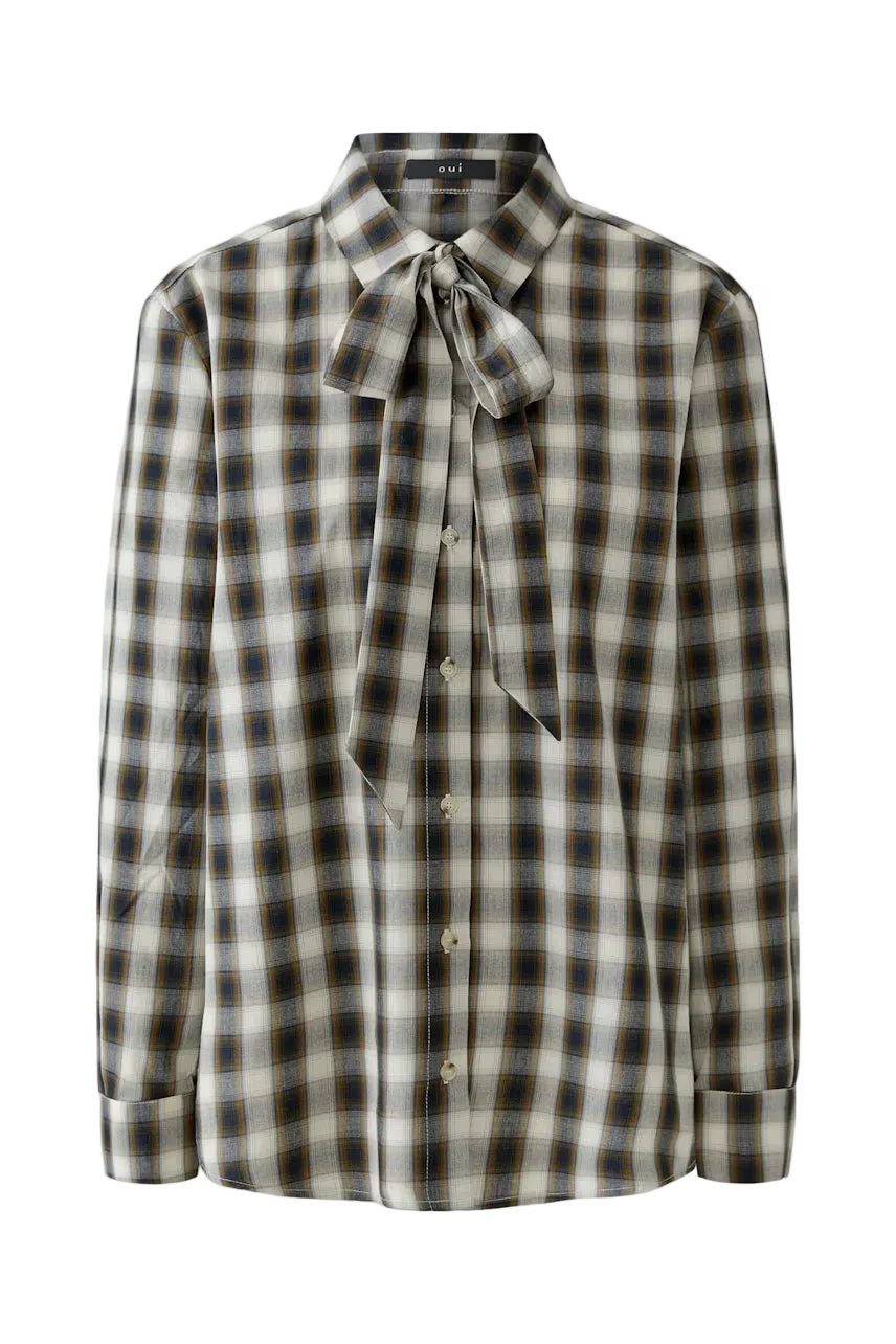 Oui - Off White Black Check Bow Blouse