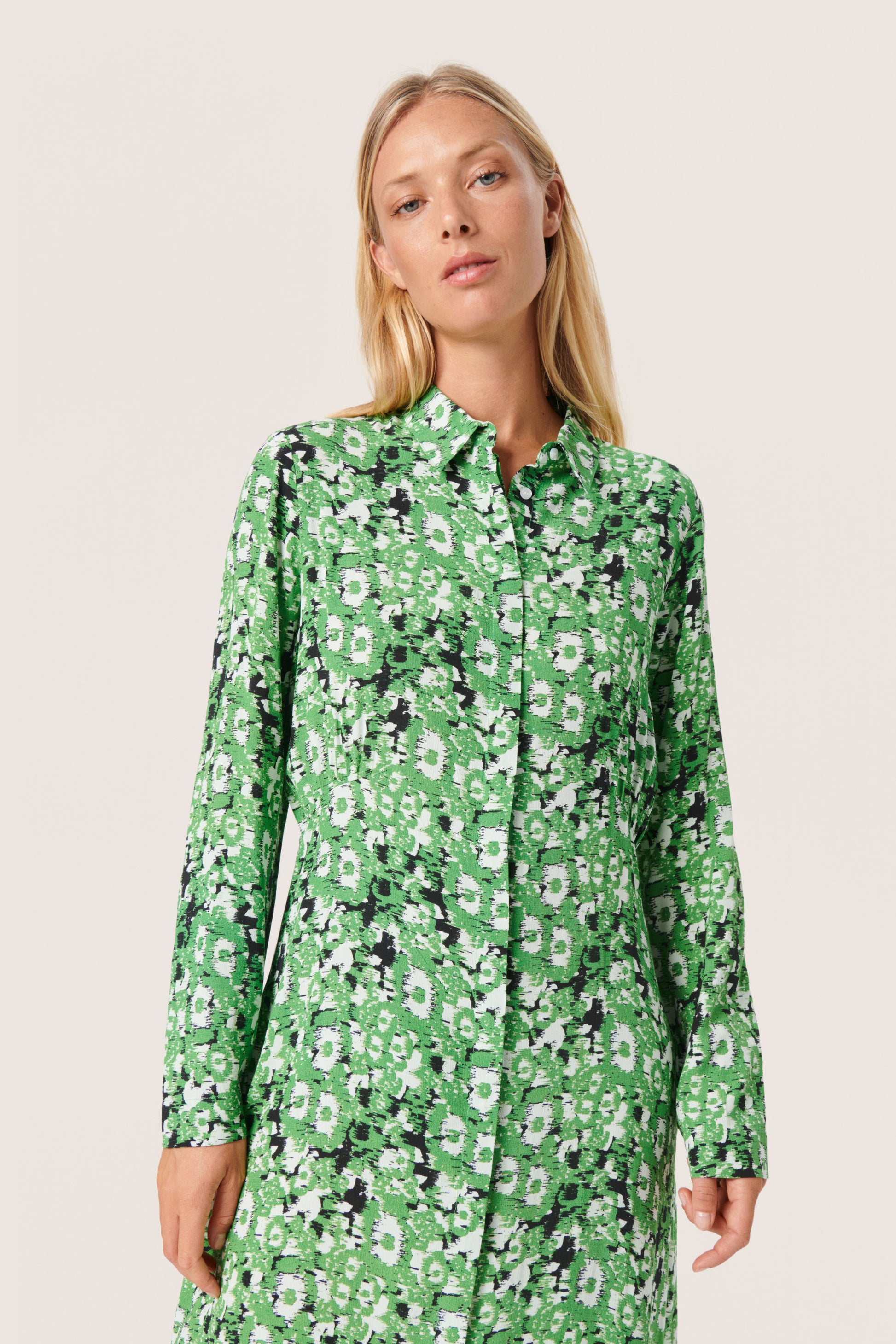 Soaked In Luxury Ina Green Floral Print Shirt Dress