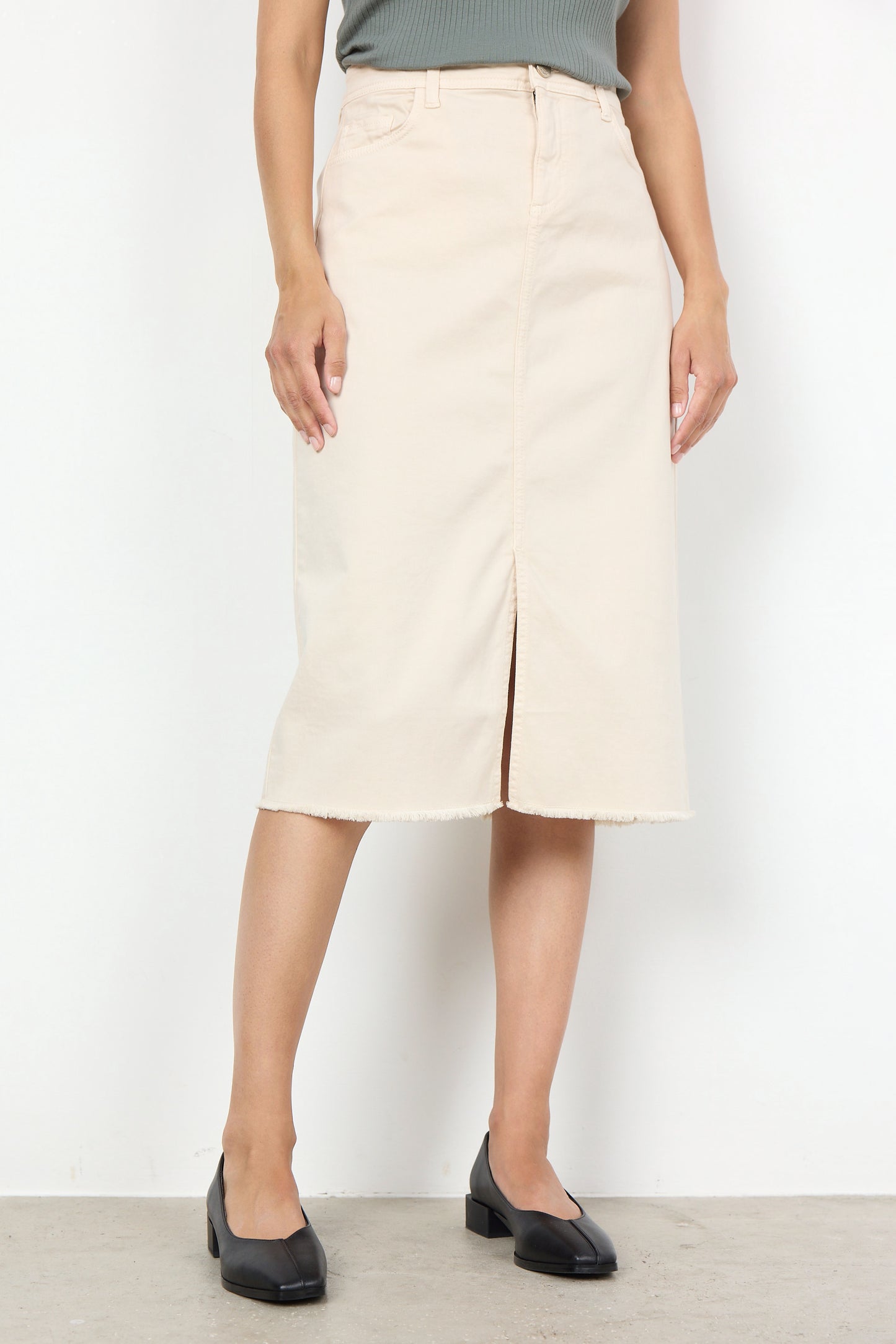 Erna  Cream Cotton Denim Skirt