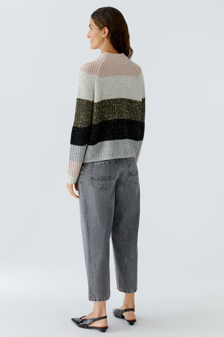 Oui - Khaki Rose Stripe Jumper