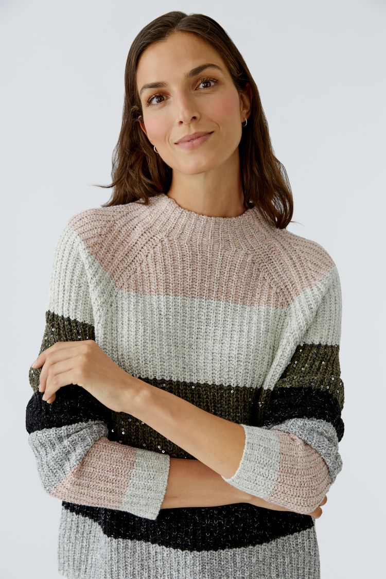 Oui - Khaki Rose Stripe Jumper