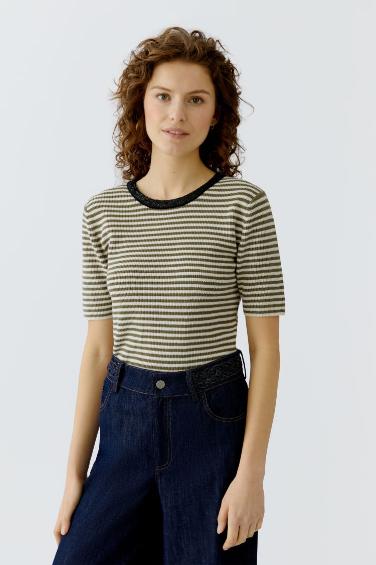 Oui - Green Stripe Top