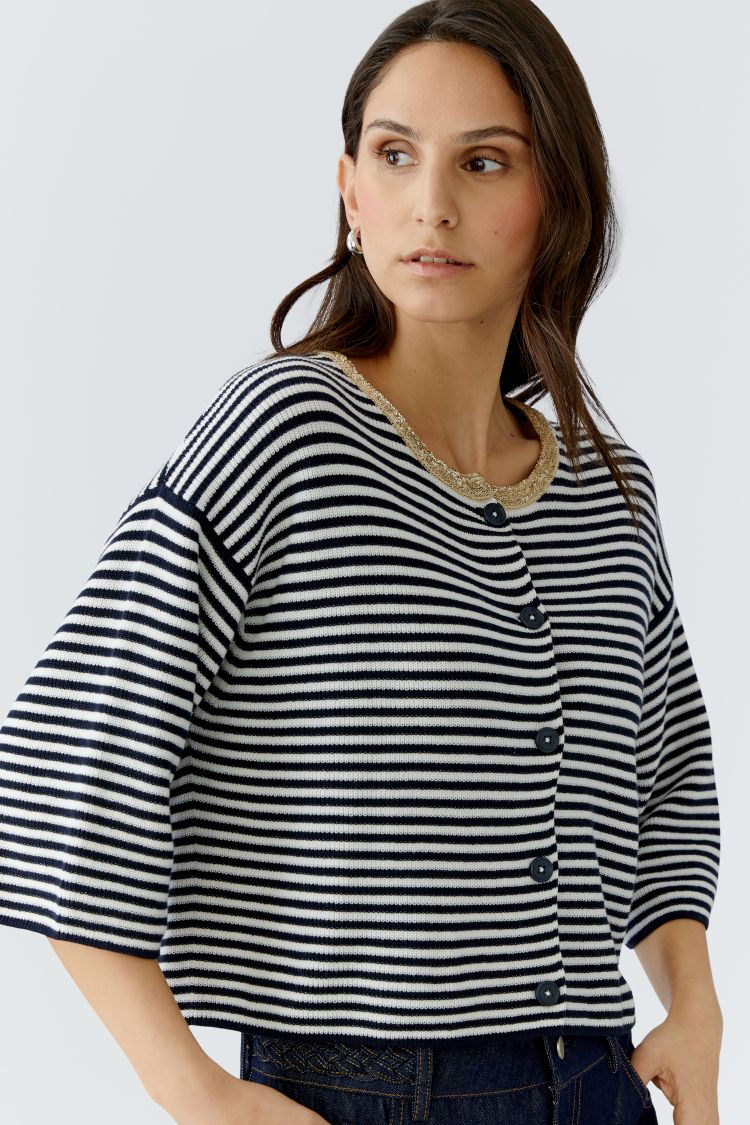 Oui - Stripe Navy Cardigan