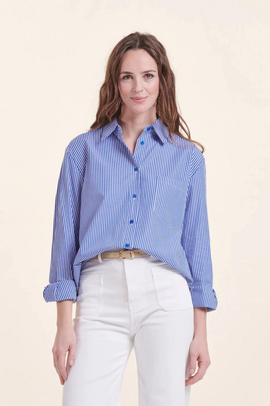 Blue Oversized Striped Cotton Poplin Vif Shirt