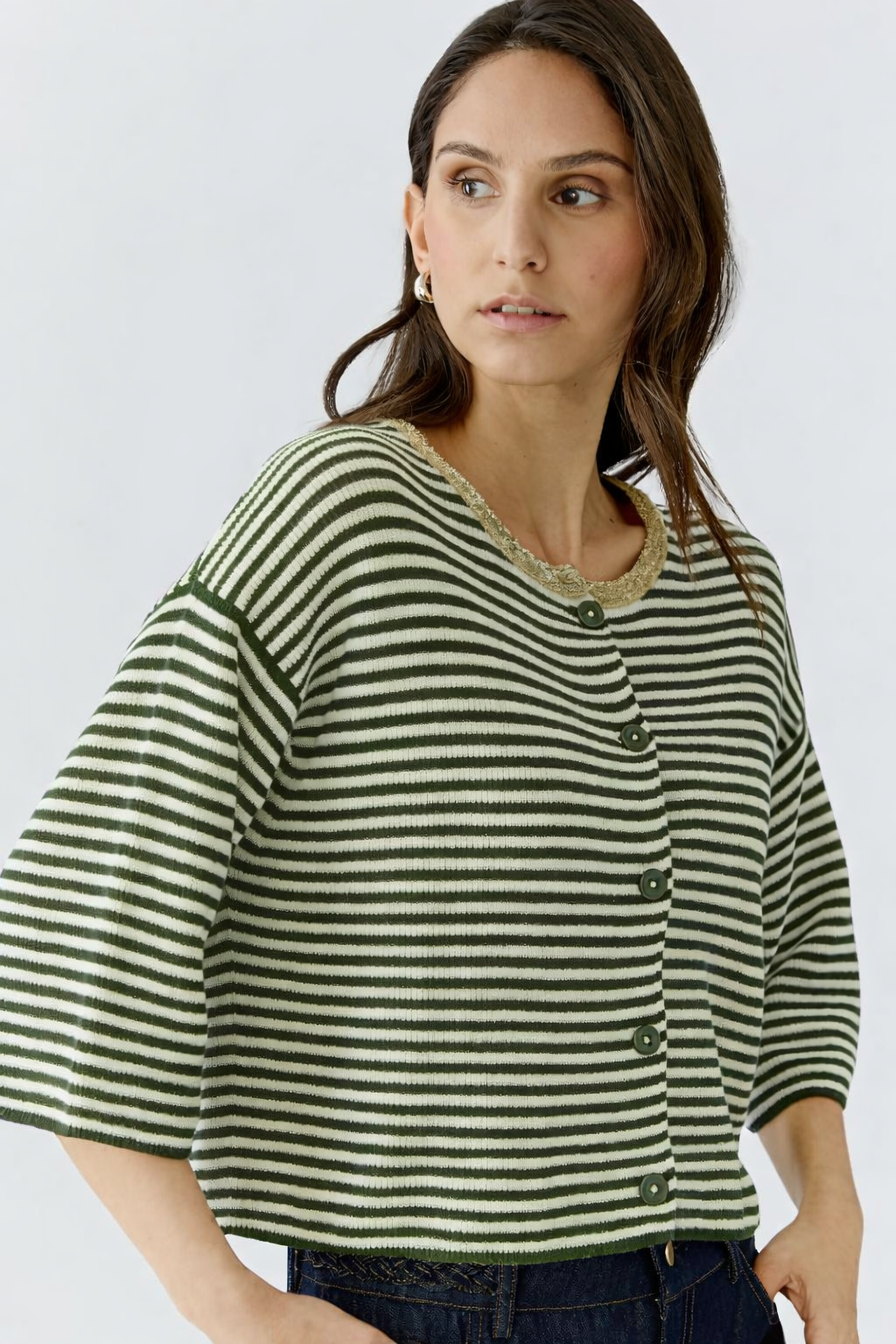 Oui - Stripe Green Cardigan