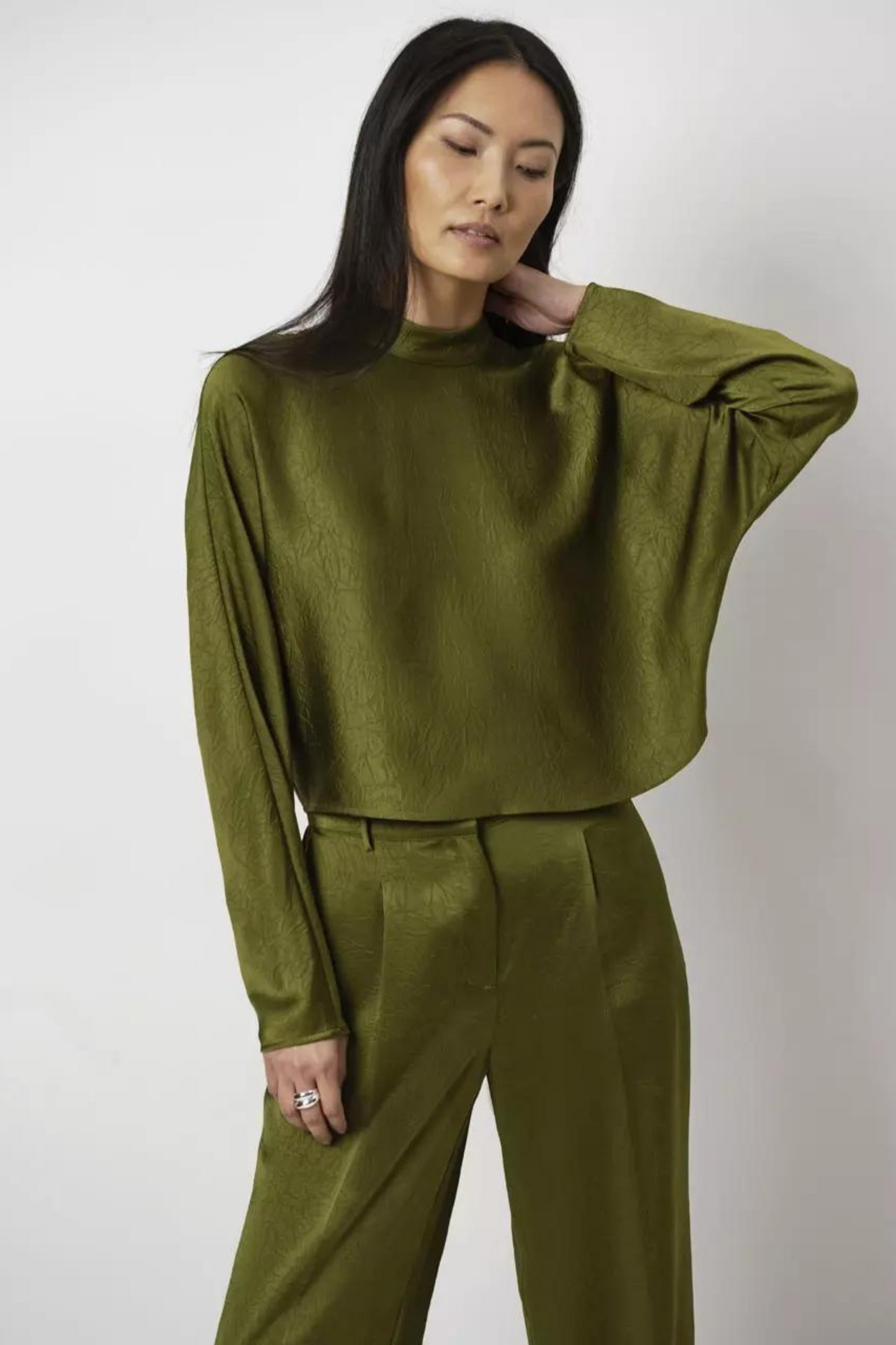 Dante 6 - Sally Creased Satin Top in Green