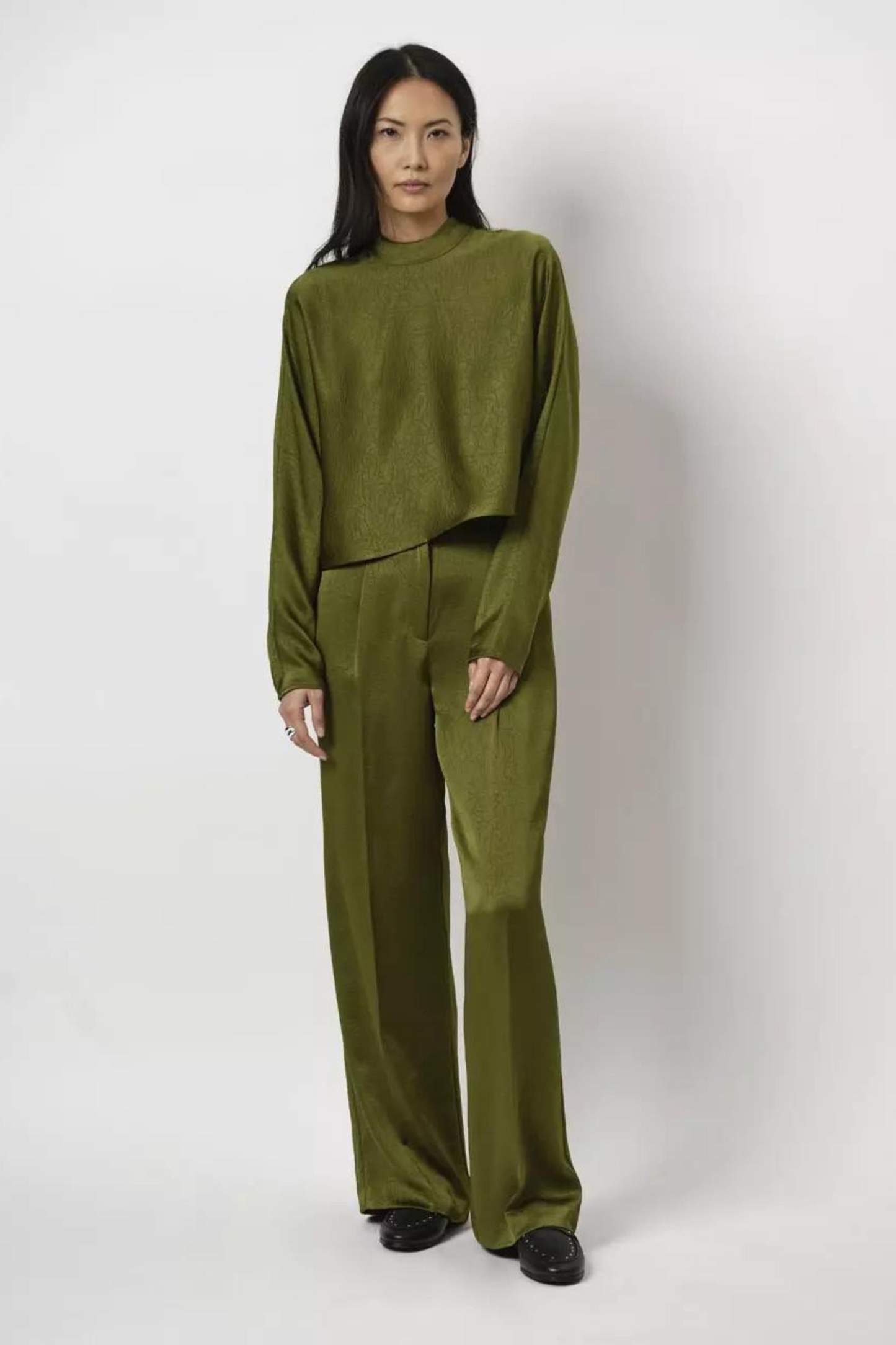 Dante 6 - Sally Creased Satin Top in Green