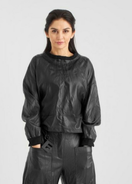 Elsewhere - Vegan Leather Topstitched Top