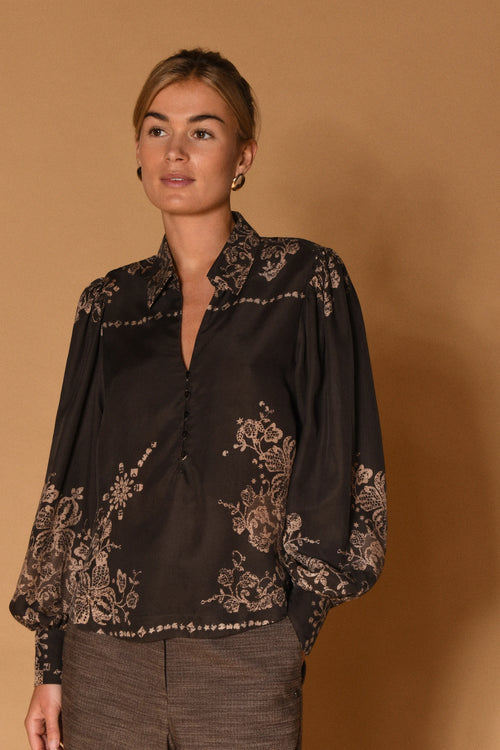 Gustav - Brown Paisley Blouse