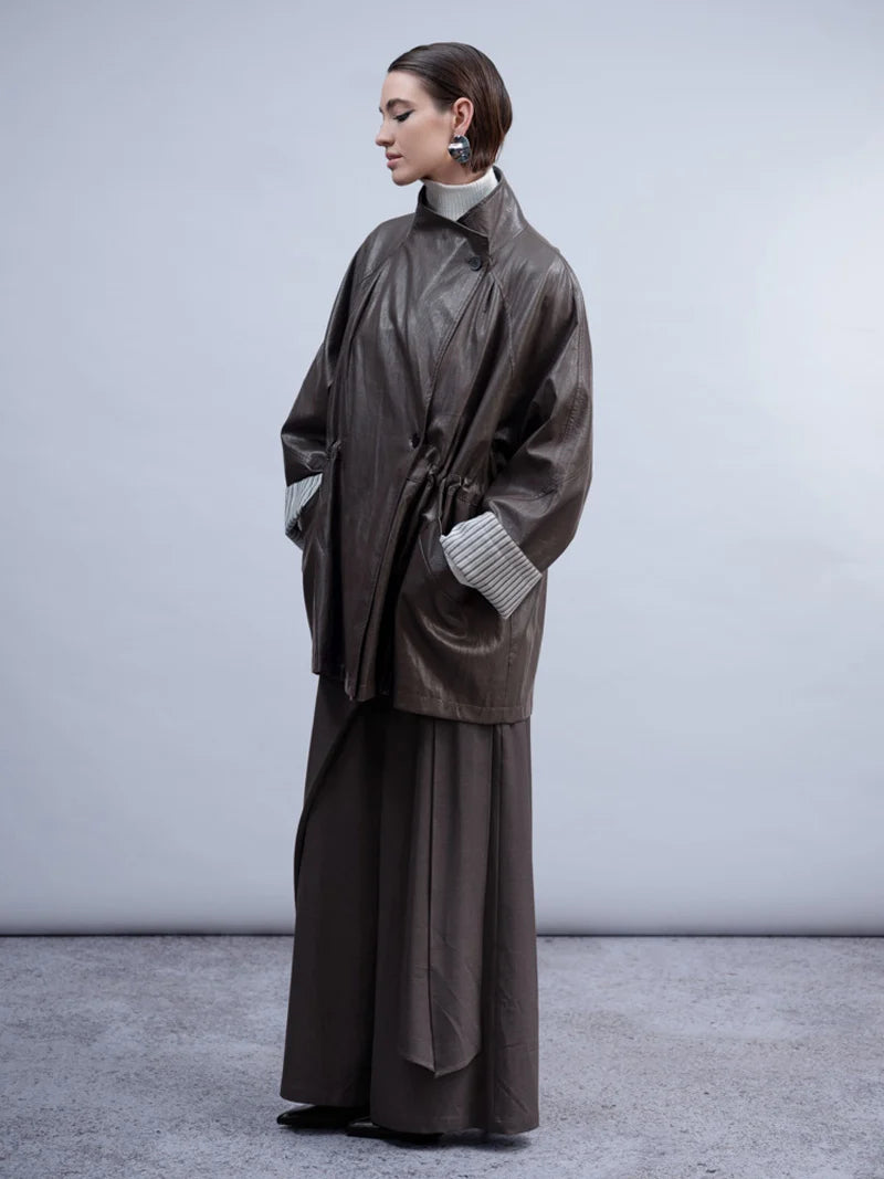 Haako - Brown Pleather Oversized Jacket