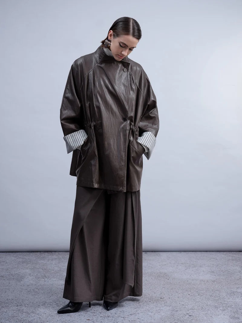 Haako - Brown Pleather Oversized Jacket
