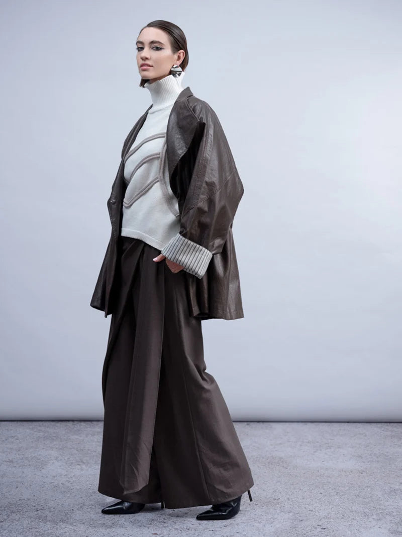 Haako - Brown Pleather Oversized Jacket