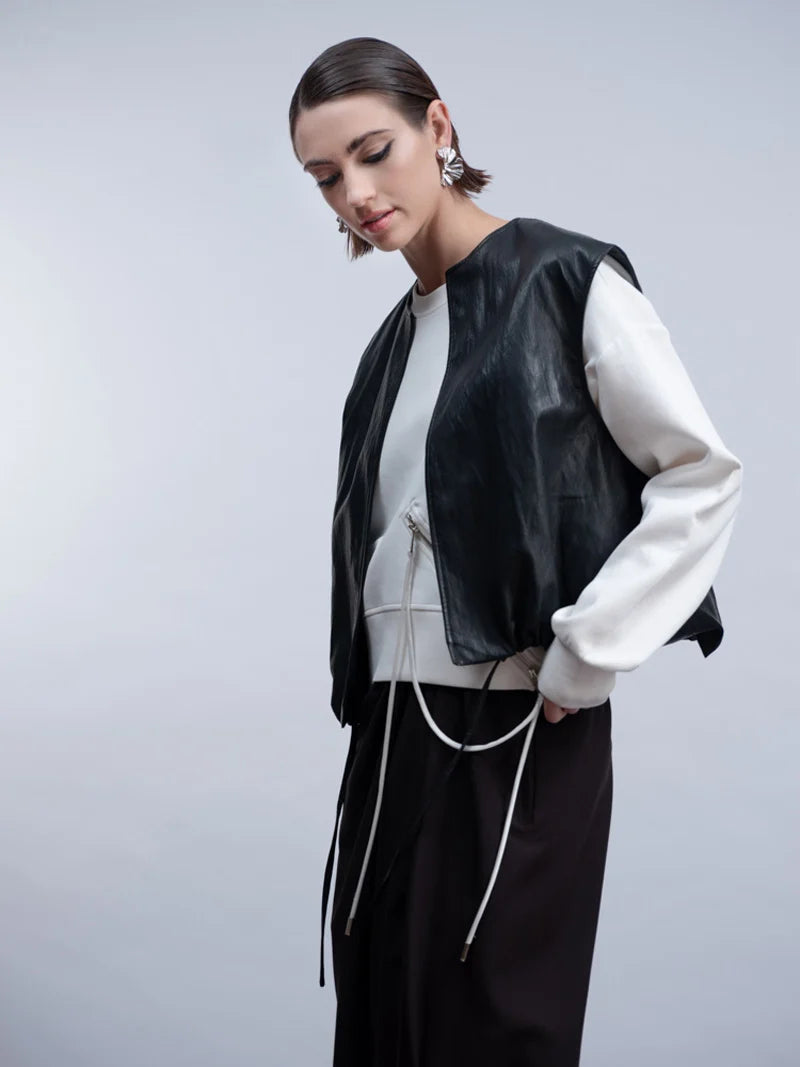 Haako - Black Pleather Waistcoat