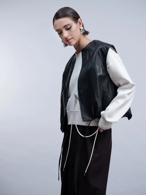 Haako - Black Pleather Waistcoat