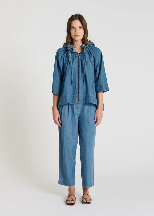 HanaSan - Blue Indigo Zip Blouse Diamonds And Pearls 