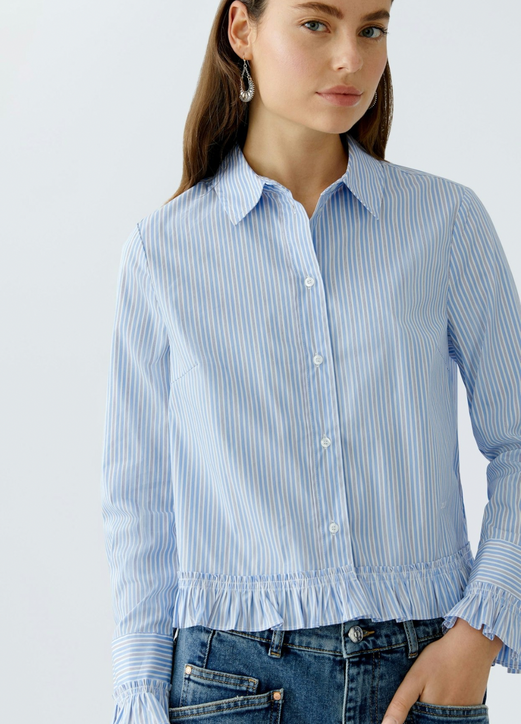 Oui - Blue & Olive Stripe Shirt