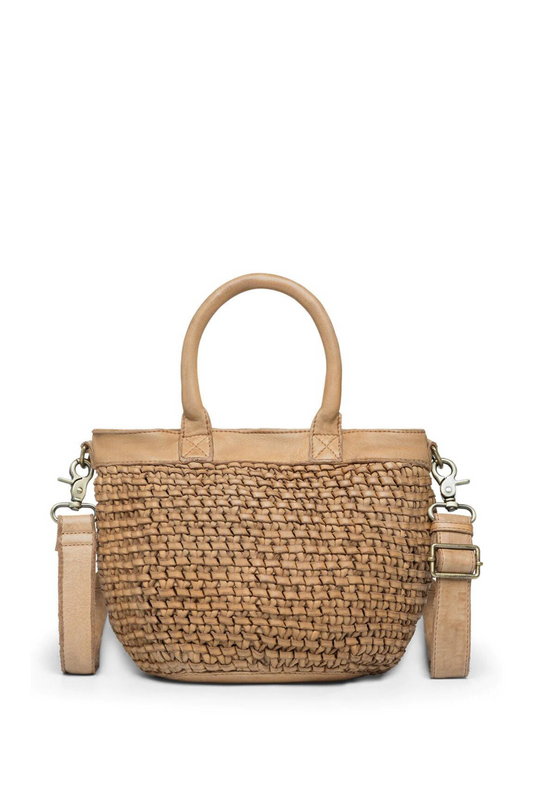 Leather Handbag With Weaving - Nature