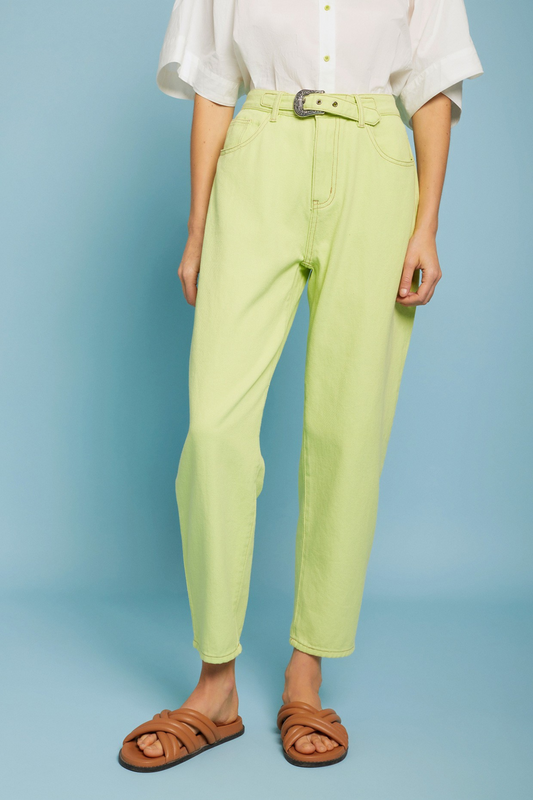 Lime Slouchy Jean with Buckle