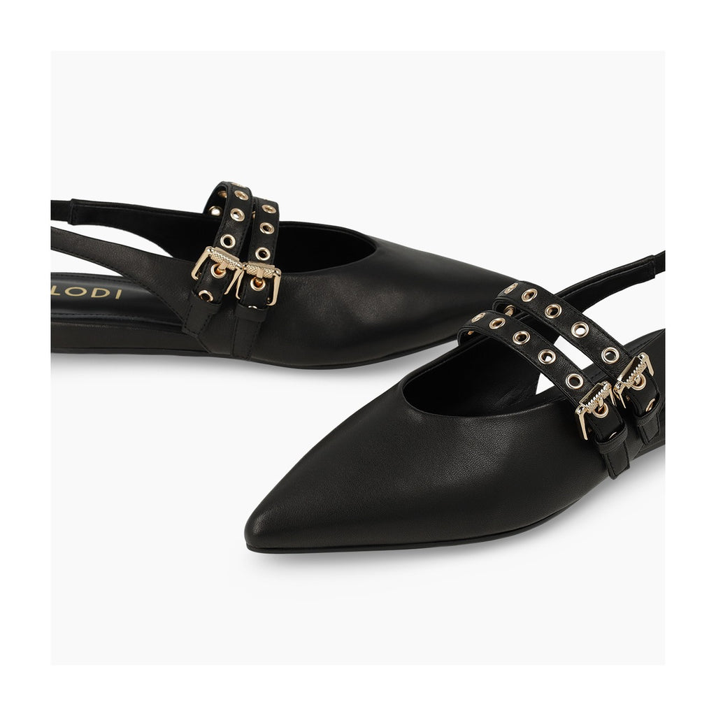 Lodi - Black Leather Slingbacks