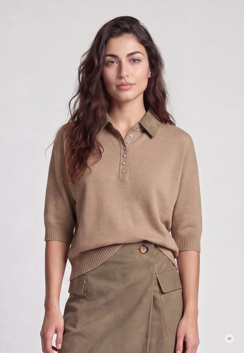 Marc Aurel - Faux Leather Collar Sweater