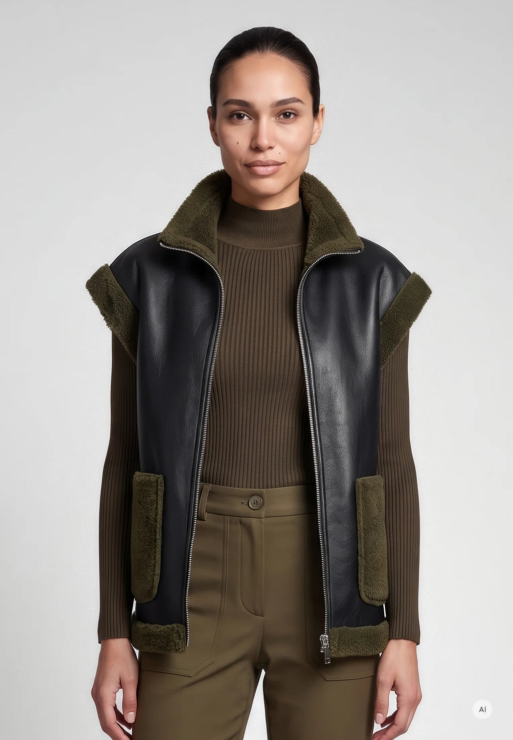Marc Aurel - Forest Fur Contrast Waistcoat