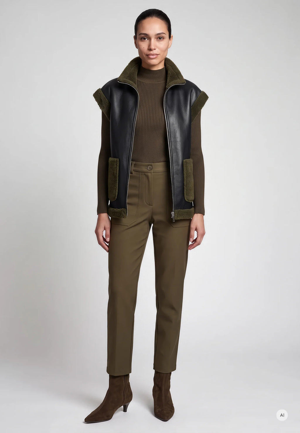 Marc Aurel - Forest Fur Contrast Waistcoat