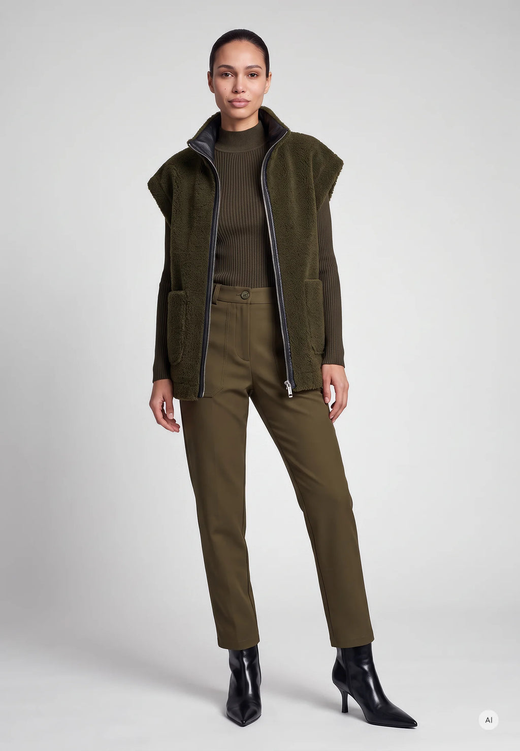 Marc Aurel - Forest Fur Contrast Waistcoat