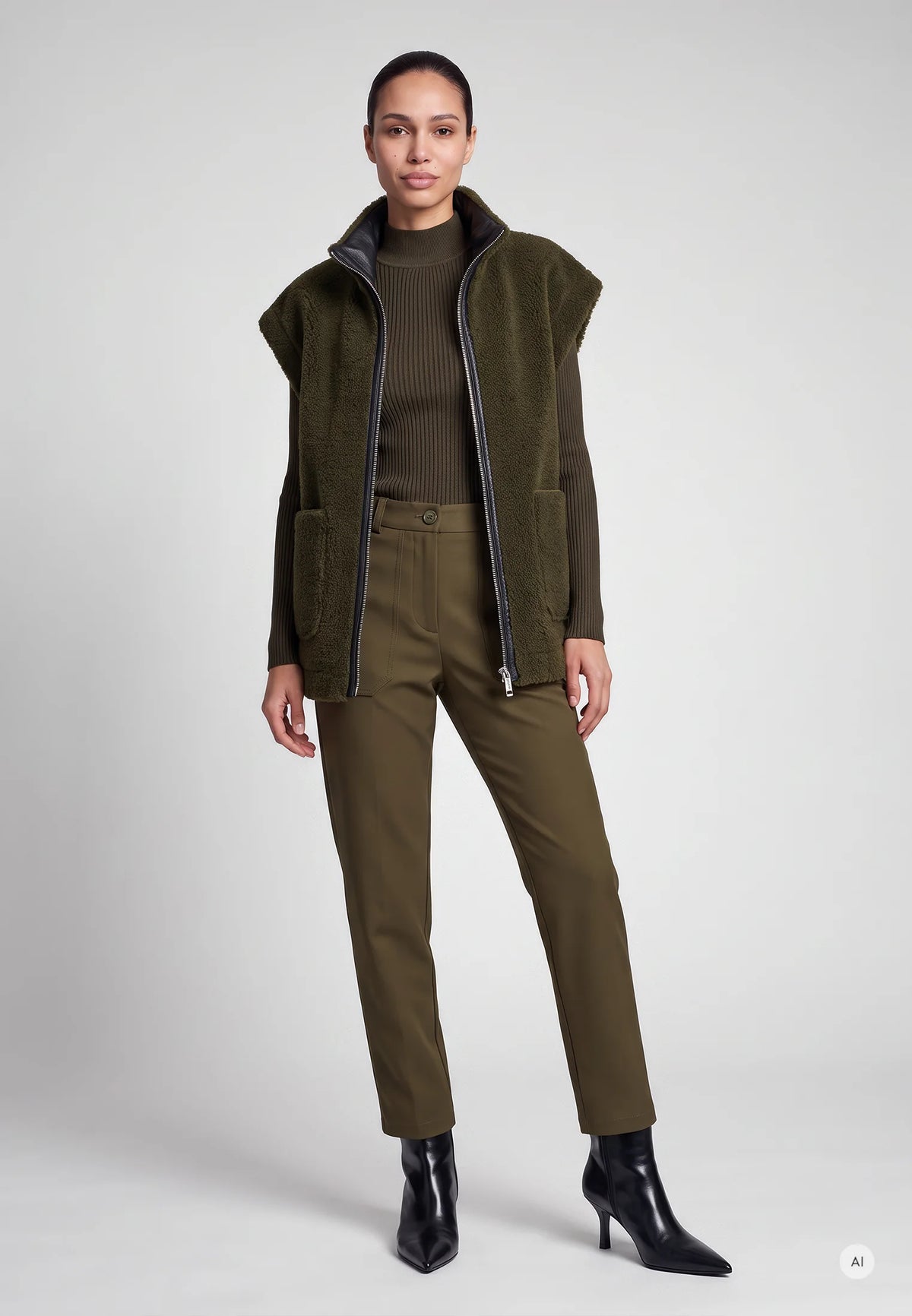 Marc Aurel - Forest Fur Contrast Waistcoat