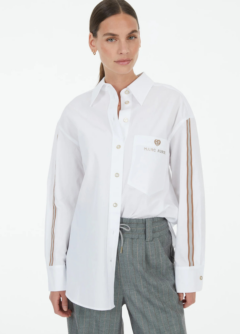 Marc Aurel - Nougat Stripe Sleeve Shirt
