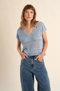 Molly Bracken - Blue SIlver Knit Blouse