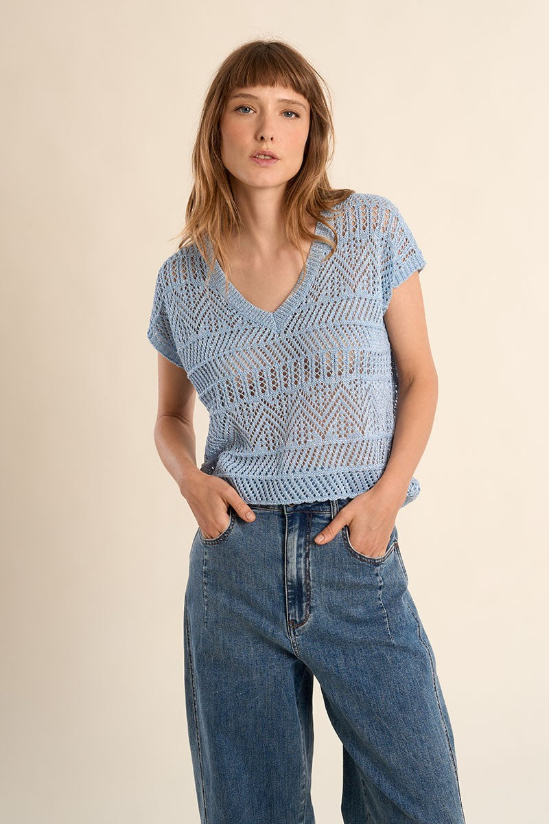 Molly Bracken - Blue SIlver Knit Blouse