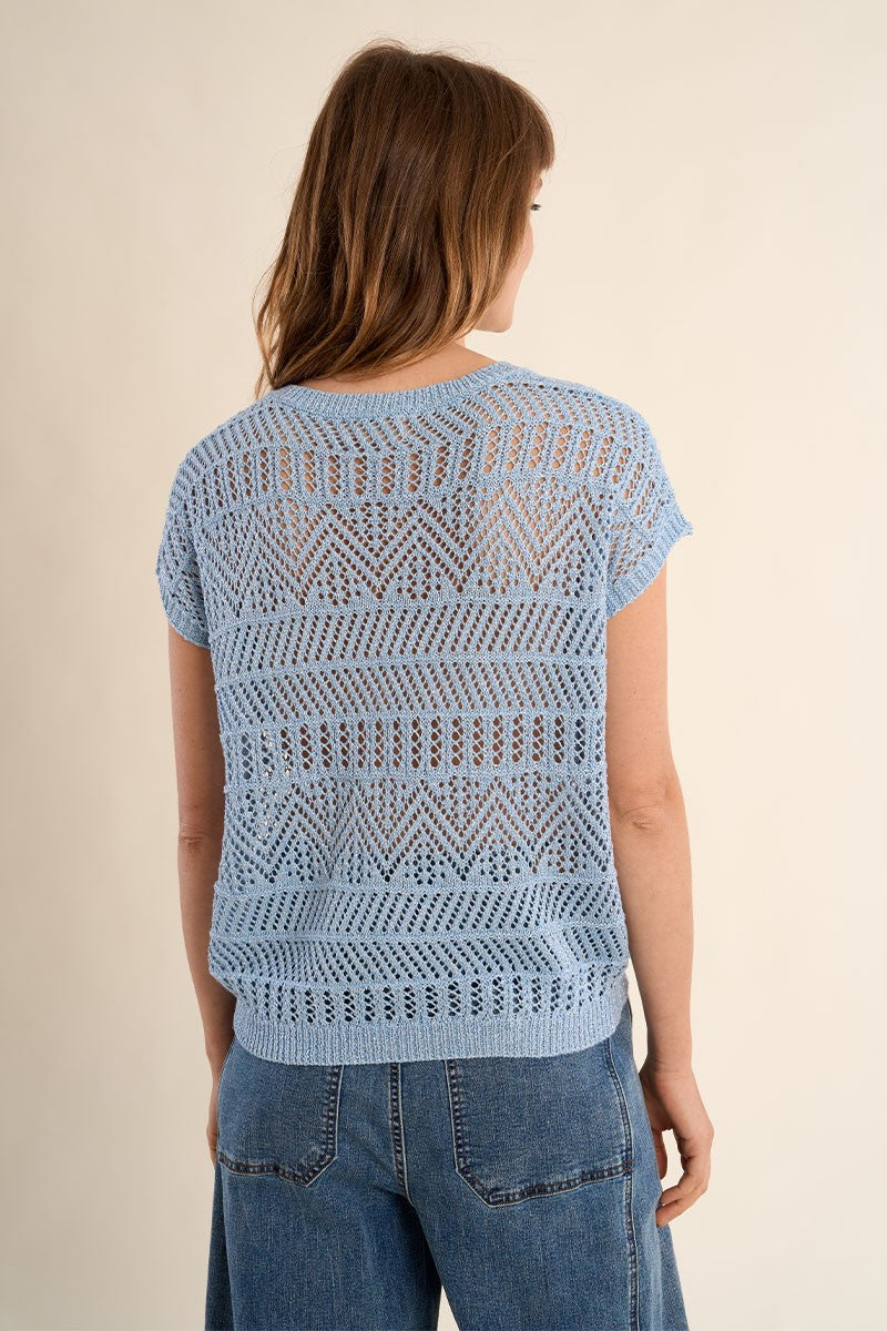 Molly Bracken - Blue SIlver Knit Blouse
