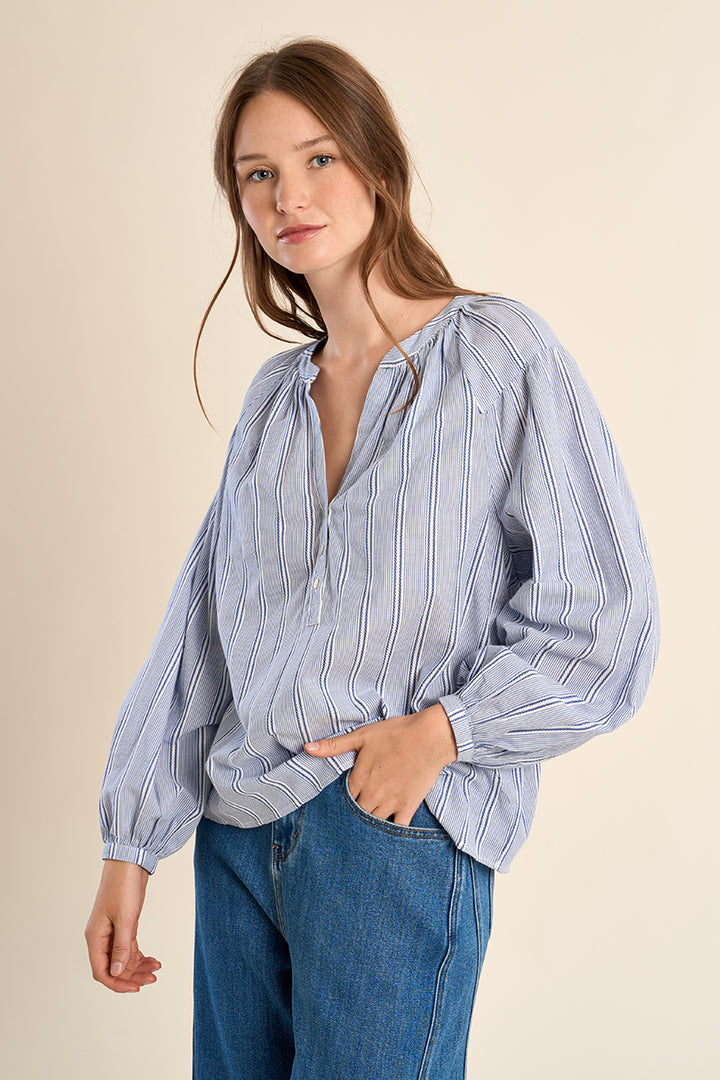 Molly Bracken - Blue Stripe Cotton Blouse