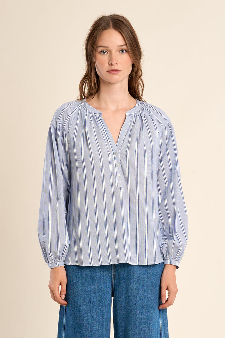 Molly Bracken - Blue Stripe Cotton Blouse