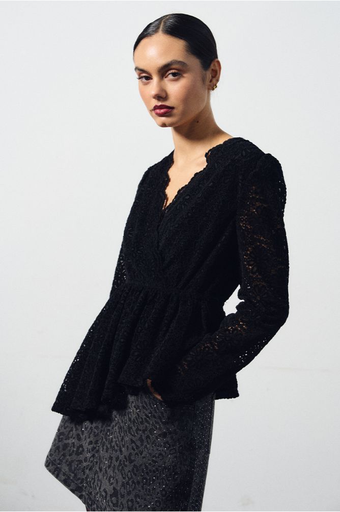 Molly Bracken - Embroidered Black Peplum Blouse