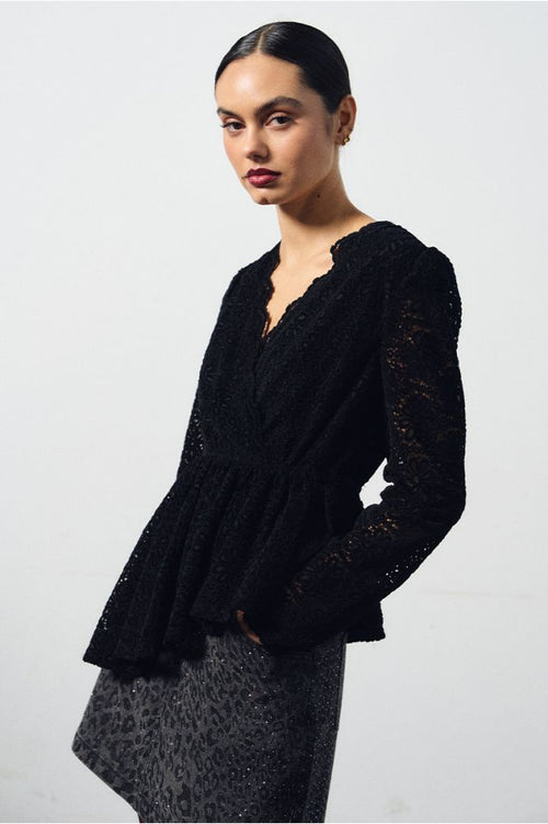 Molly Bracken - Embroidered Black Peplum Blouse