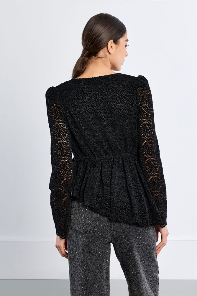 Molly Bracken - Embroidered Black Peplum Blouse