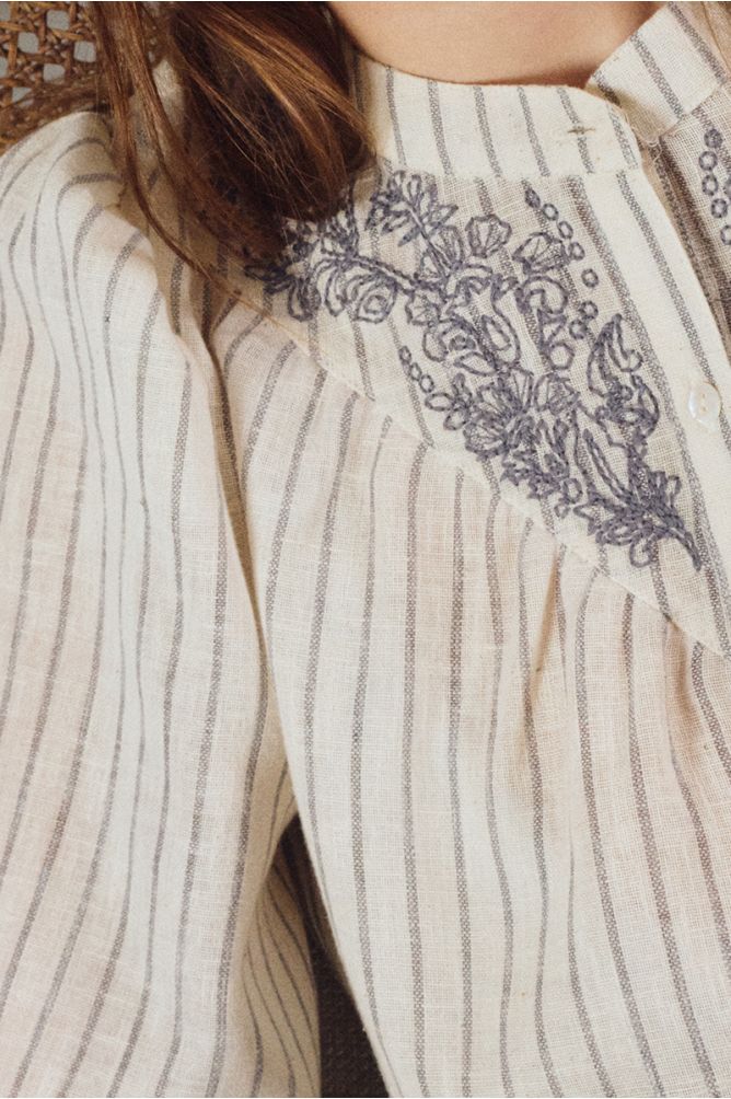 Molly Bracken - Striped Blouse with Manderin Collar