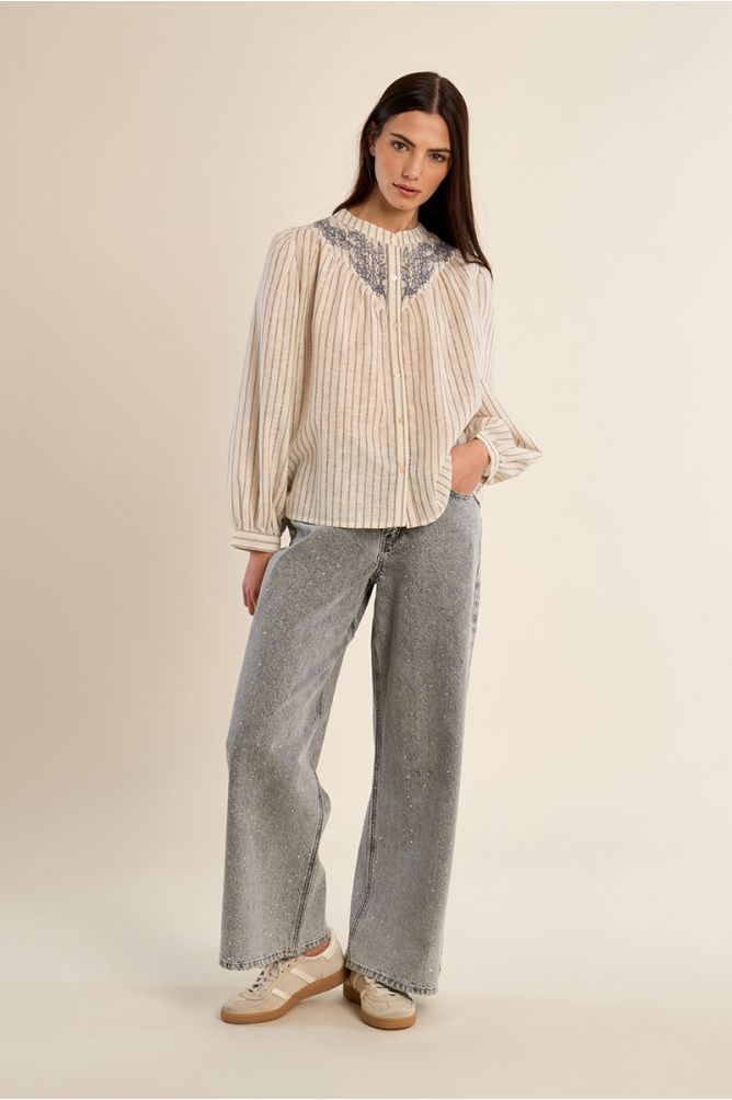Molly Bracken - Striped Blouse with Manderin Collar