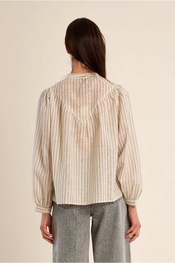 Molly Bracken - Striped Blouse with Manderin Collar