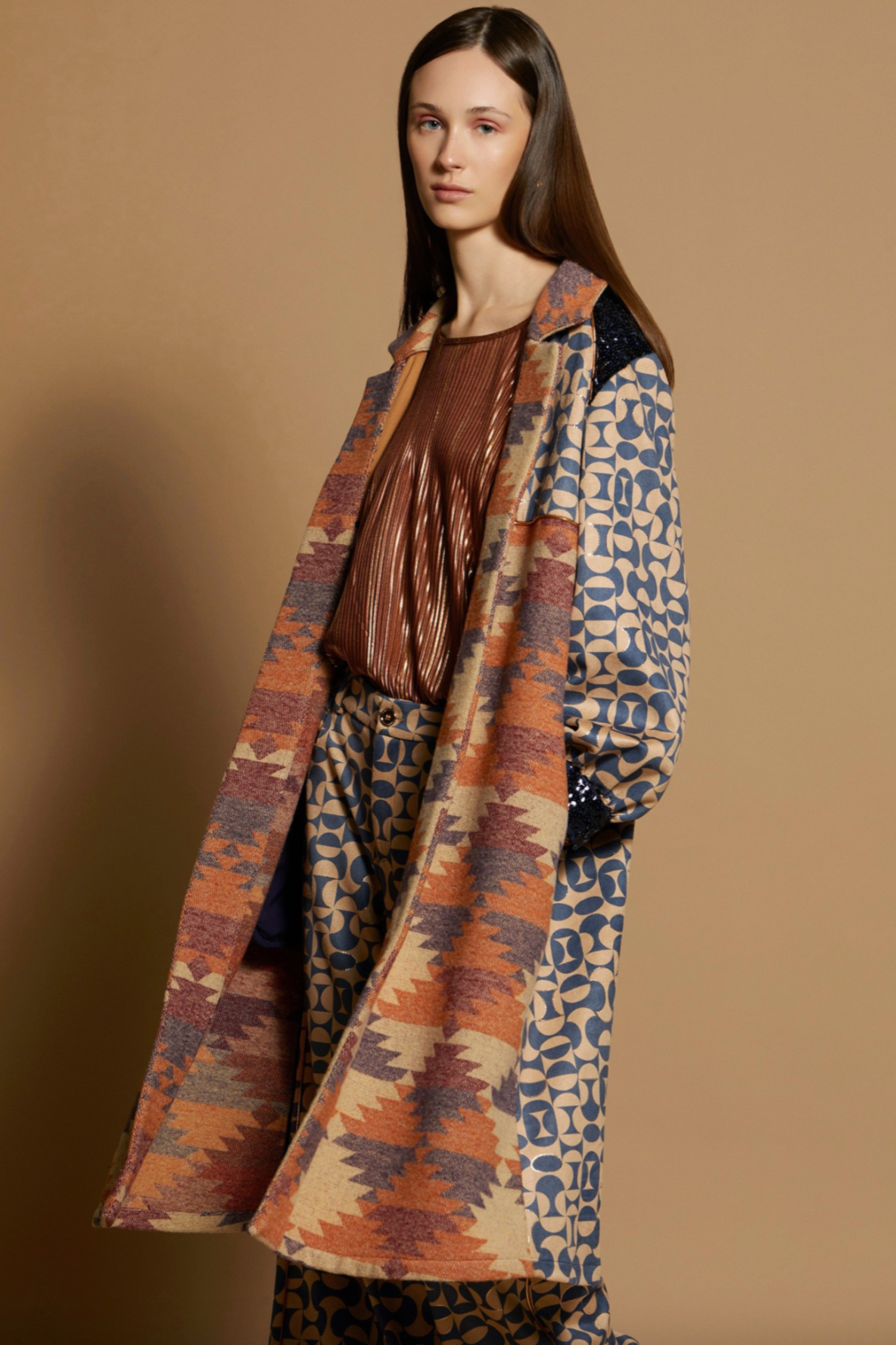 Multi Fabric Kaftan Coat