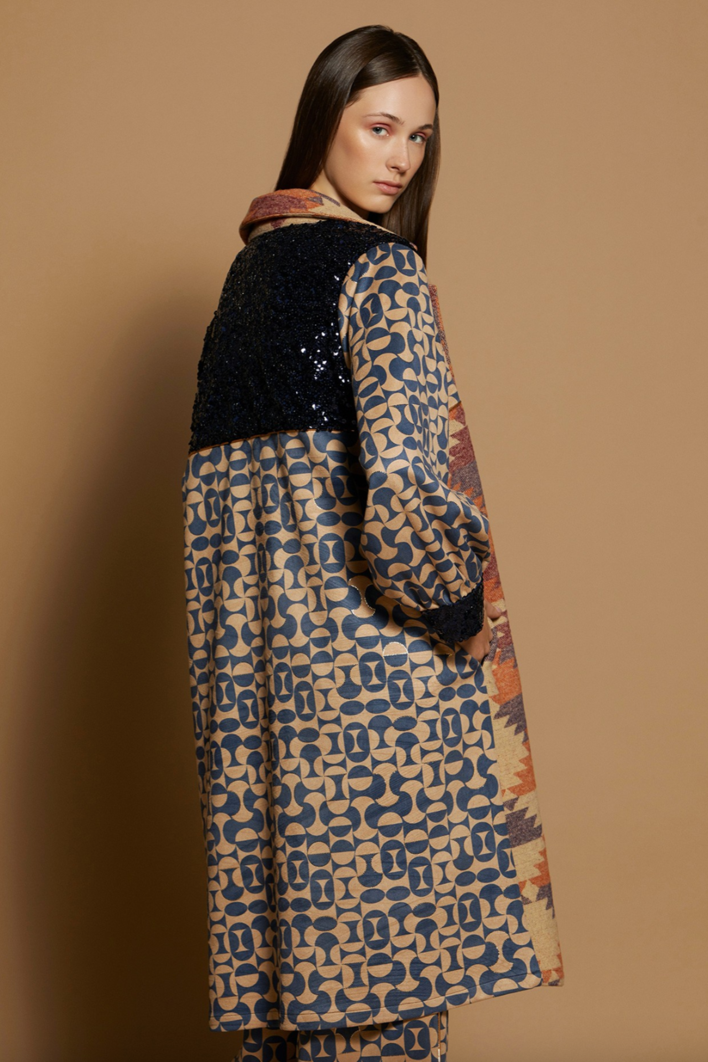 Multi Fabric Kaftan Coat