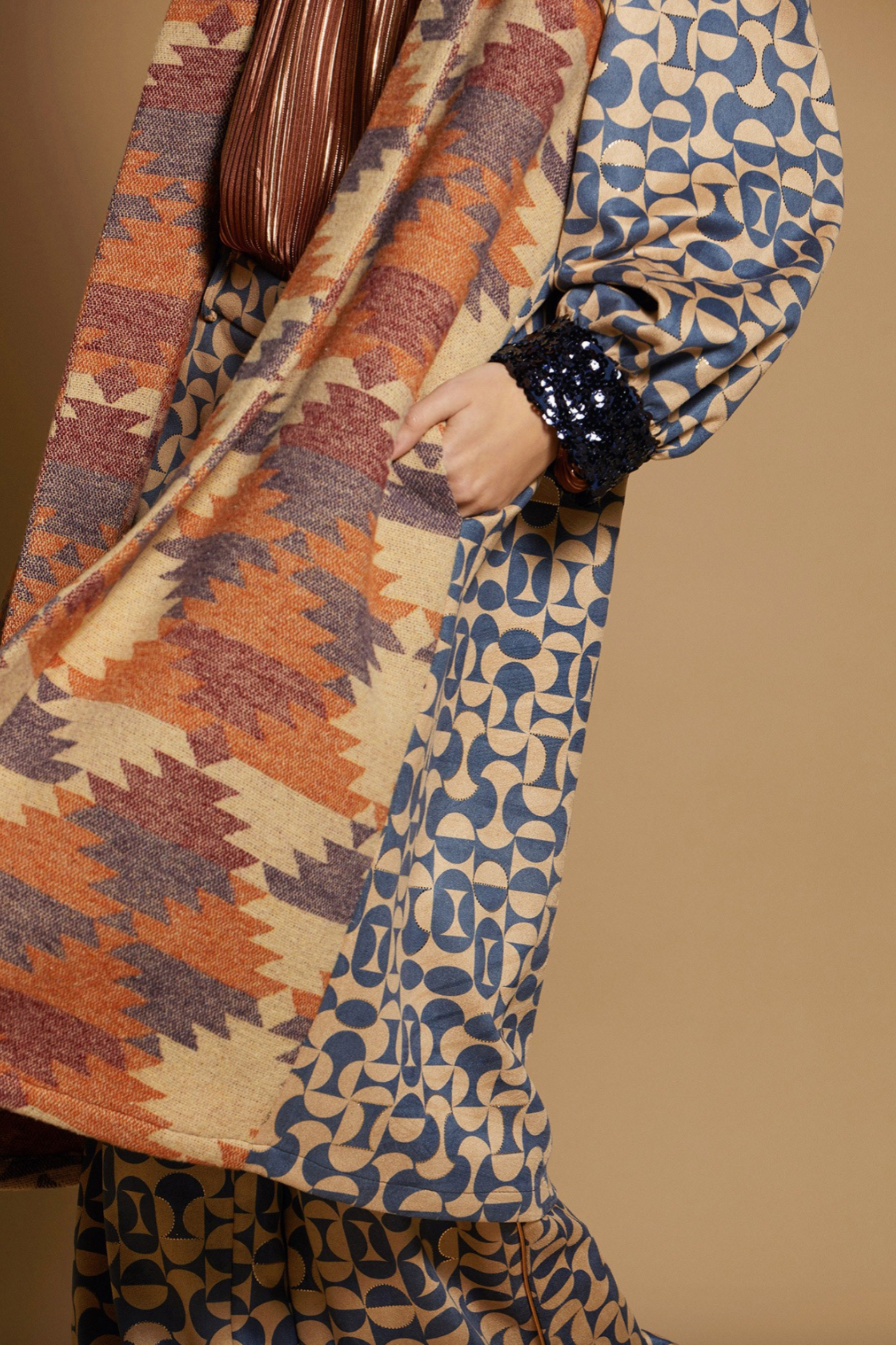 Multi Fabric Kaftan Coat