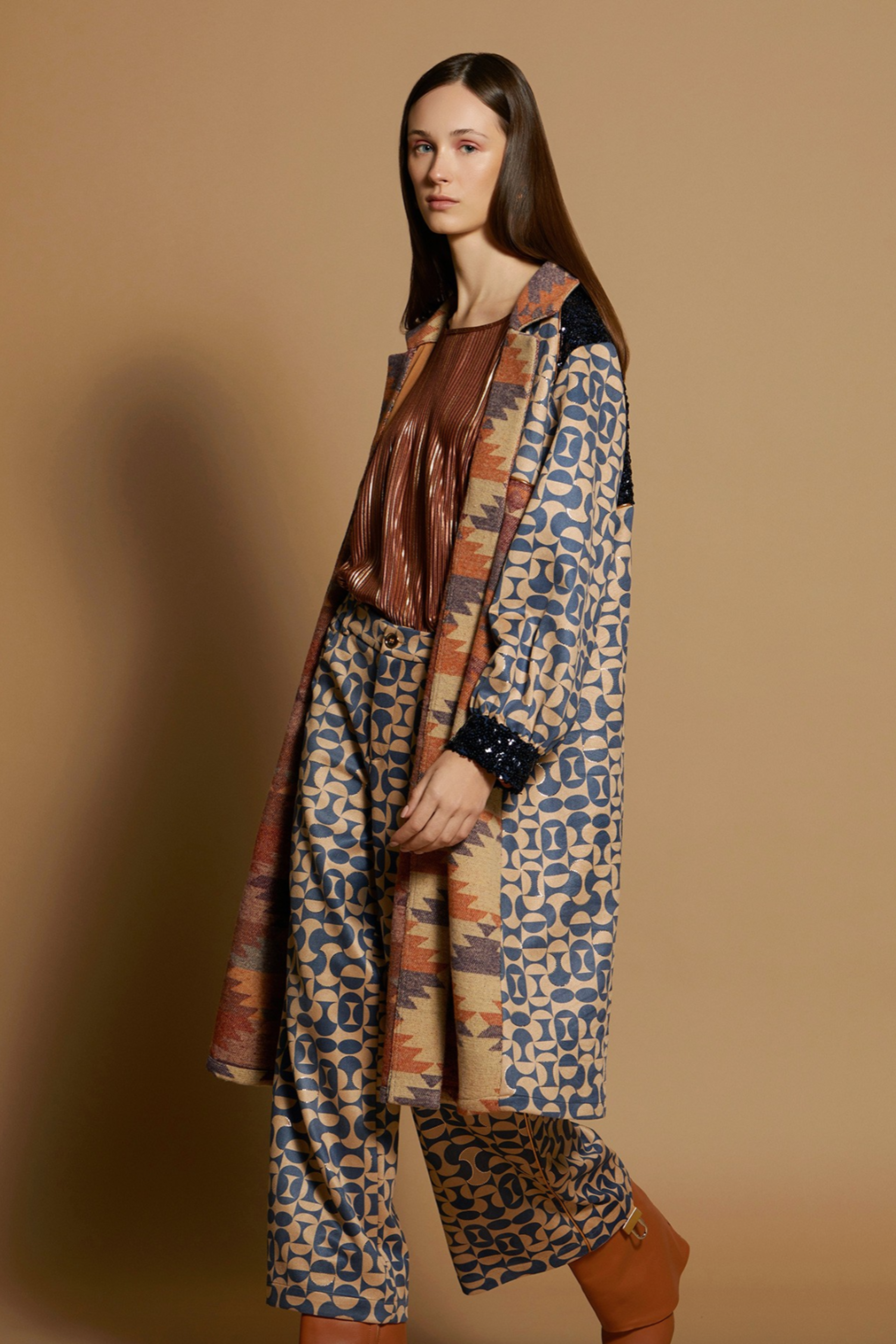 Multi Fabric Kaftan Coat