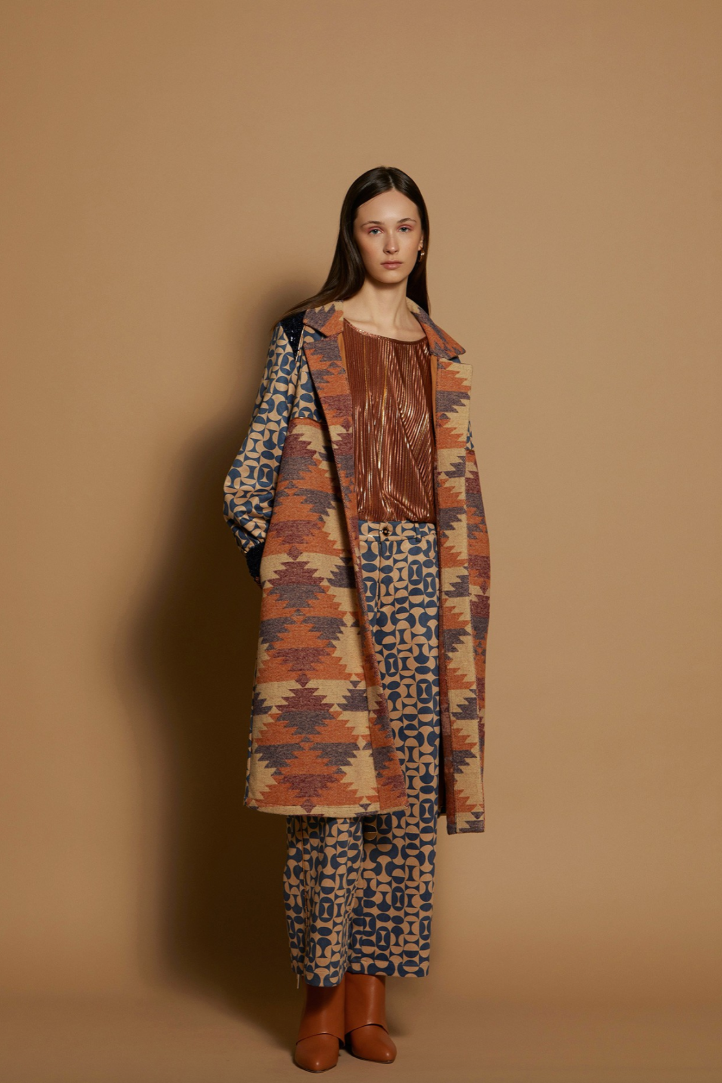 Multi Fabric Kaftan Coat