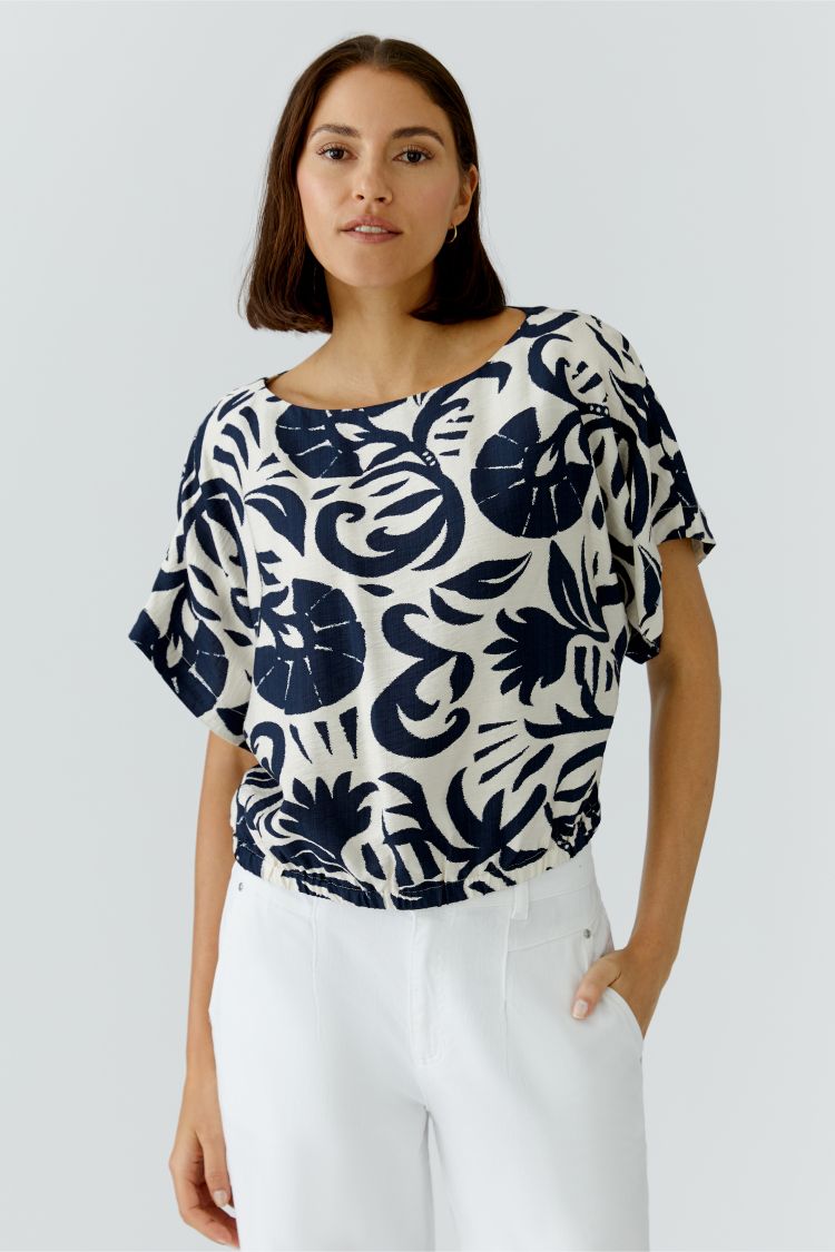 Oui - Navy Blue Floral Top