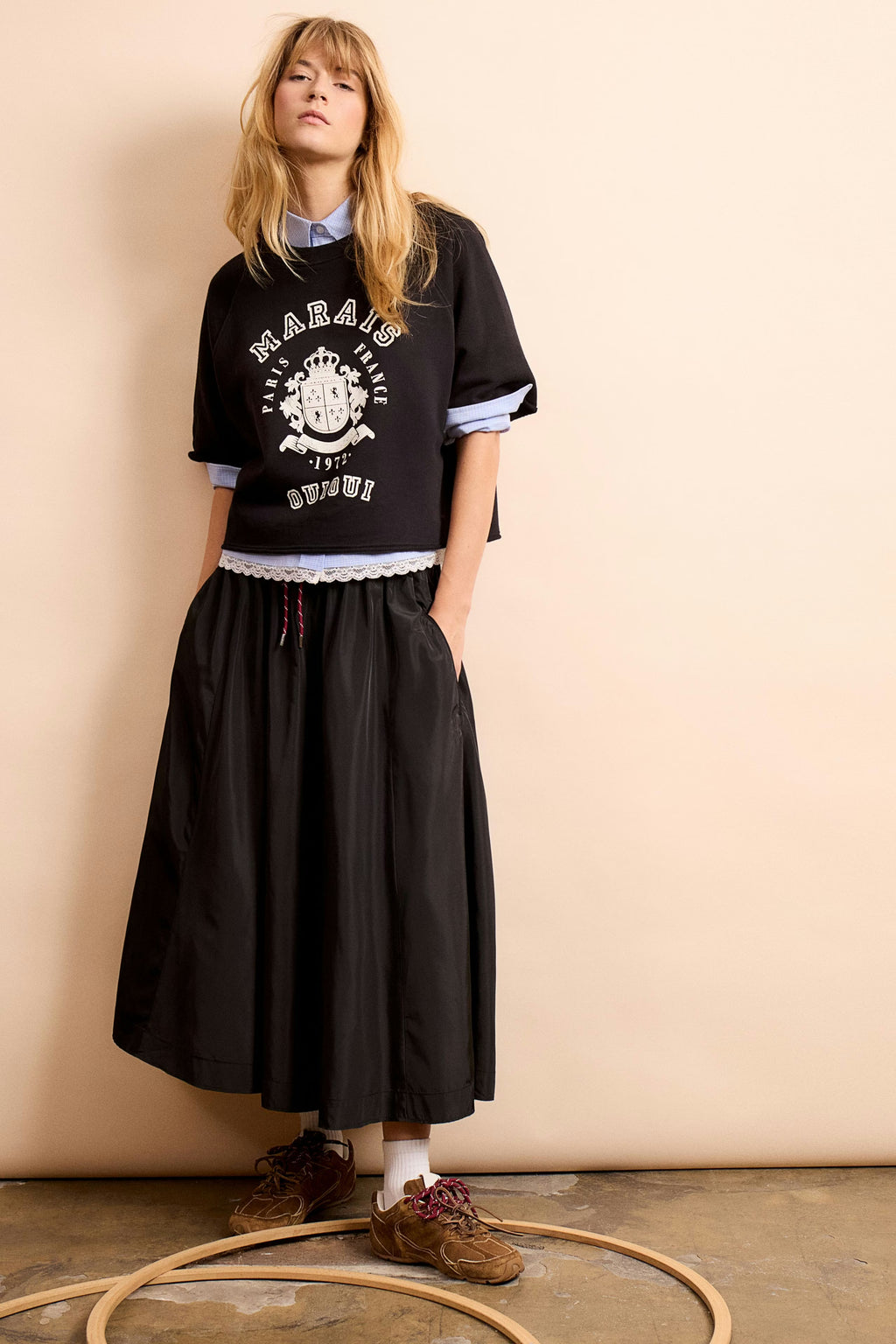 Oui - Black Taffeta Skirt